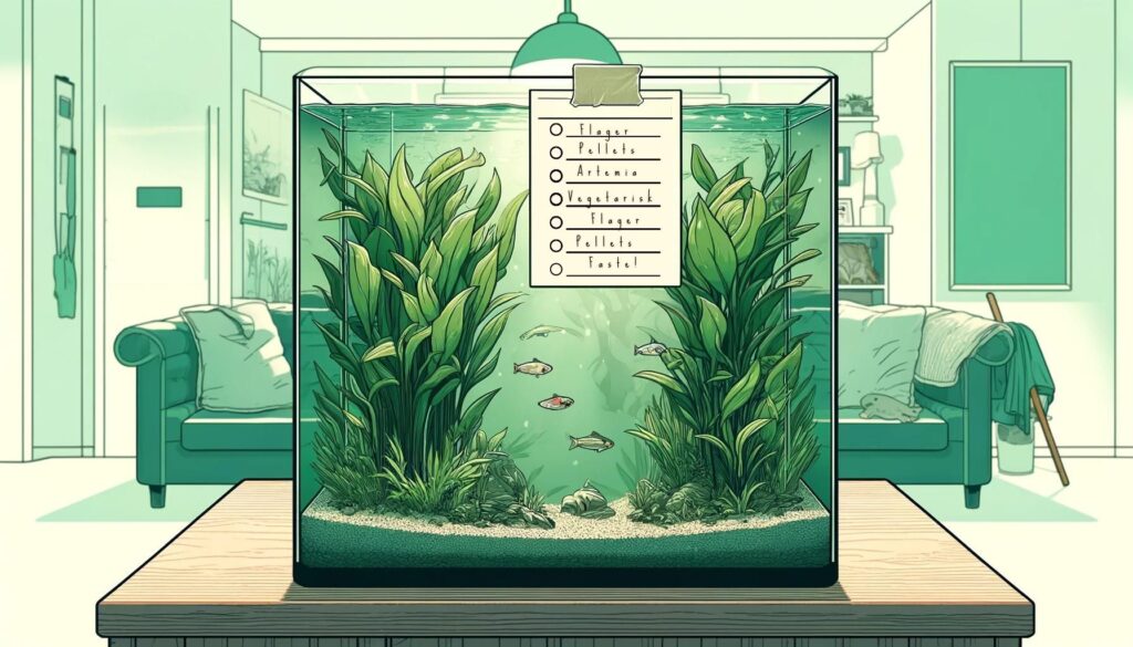 Sådan kan en foderplan til akvariet se ud.